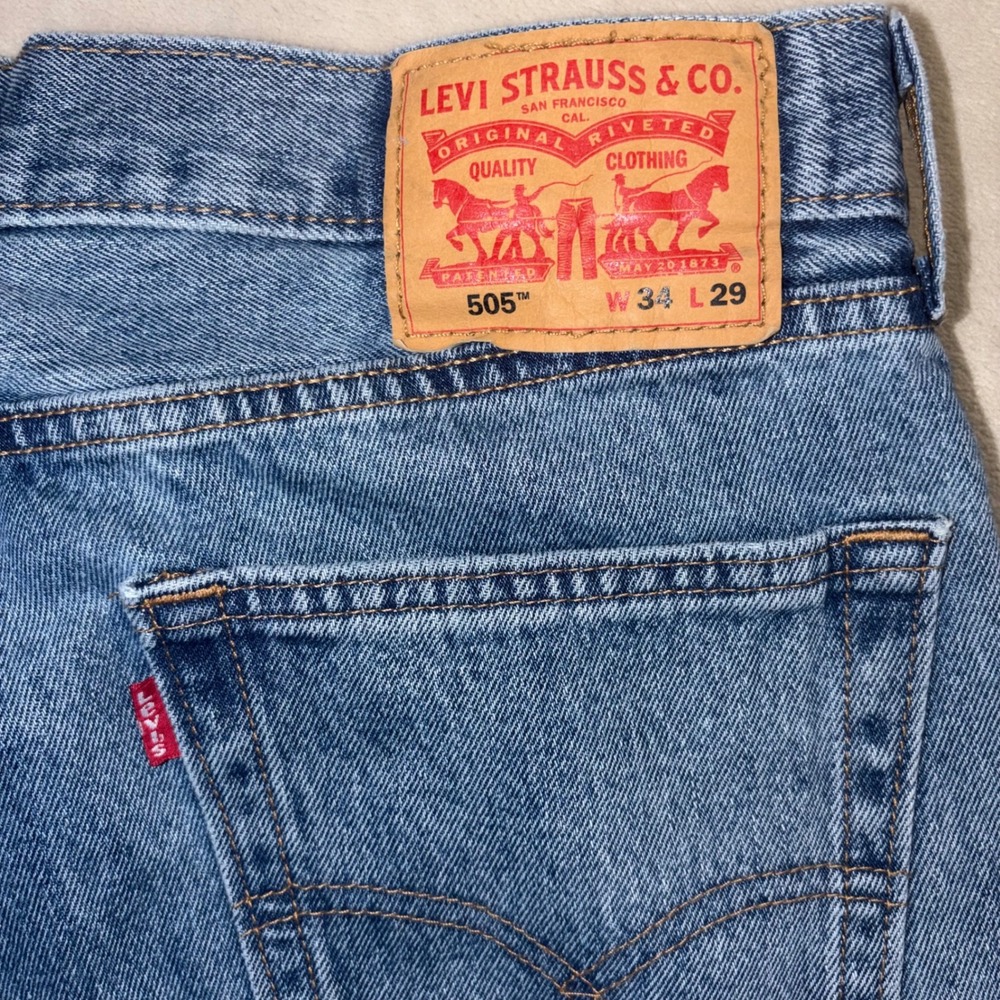 Levis 505 Regular Fit Straight Leg Jeans Blue Denim 34x29 00505-4834 - Picture 8 of 9